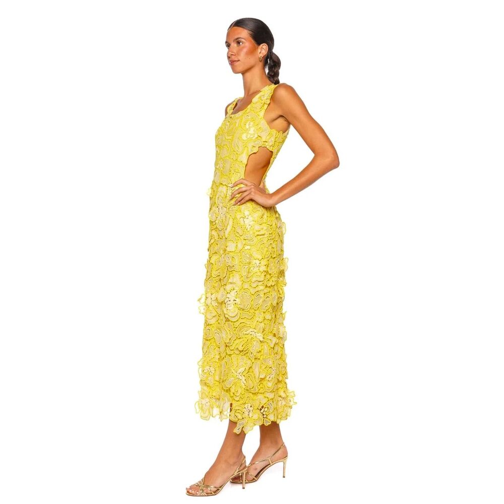 Simkhai Corinna Guipure Lace Midi Dress Buttercream Yellow Floral Cutout S